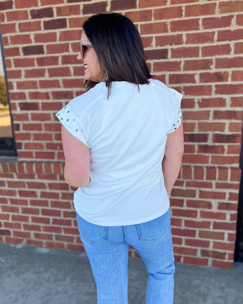 Addison Stud Details Top in White