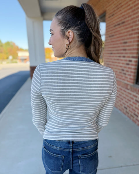 Alex Two Tone Button Up Top in H. Grey