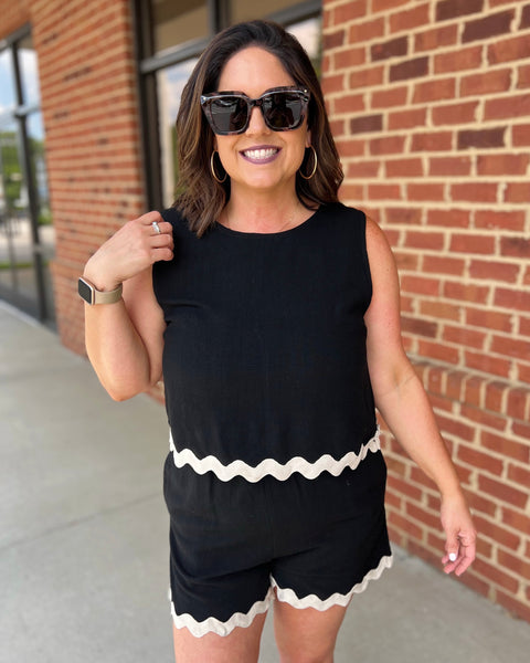 Audrey Scallop Trim Top in Black FINAL SALE