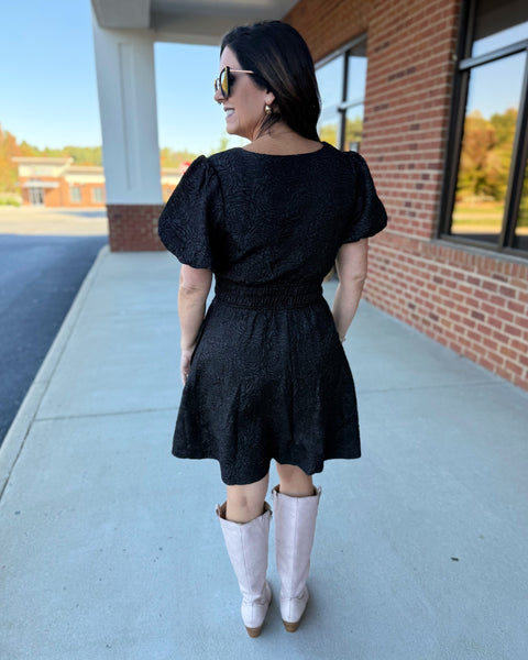 Melanie Floral Jacquard Dress in Black