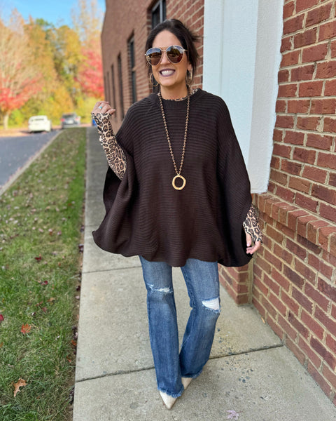 Meg REG/CURVY Pullover Poncho in Brown