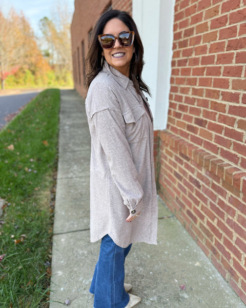 Sutton Brushed Long Shacket in Mocha