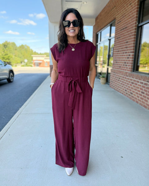 Parker Front Tie Jumpsuit in Wine FINAL SALE