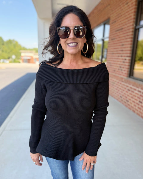 Rosie Peplum Sweater in Black