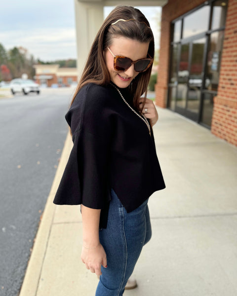 Dallas Bell Sleeve Sweater in Black