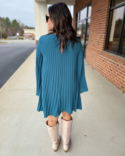 Natalie Pleated Dress in Teal Green FINAL SALE