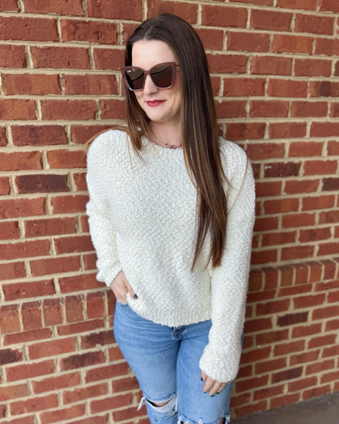 Brooke Sequin Popcorn Sweater in Off White