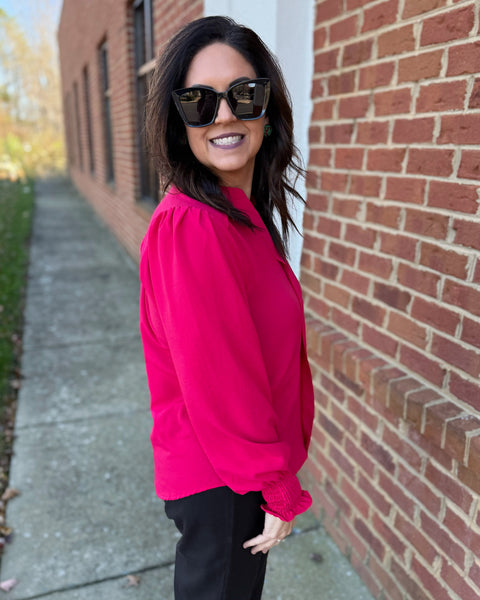 Nina Smock Sleeve Top in Cherry