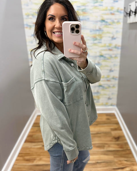 Eileen Cotton Shacket in Sage