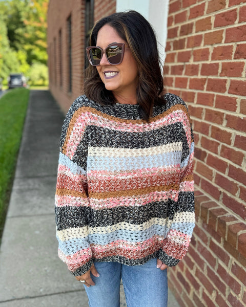 Harris Stripe Sweater in Black/Rust