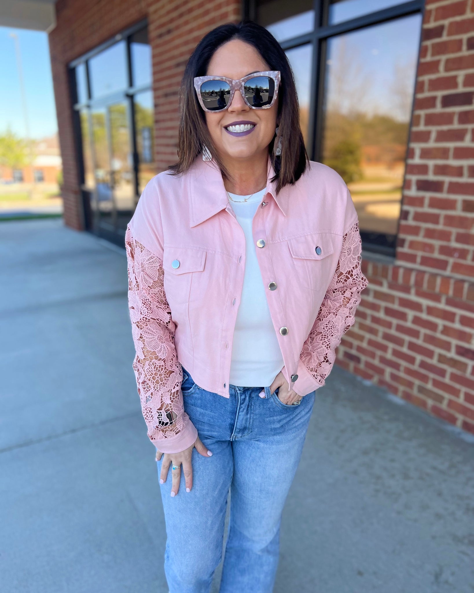 Madison Lace Sleeve Jacket in Dusty Pink FINAL SALE