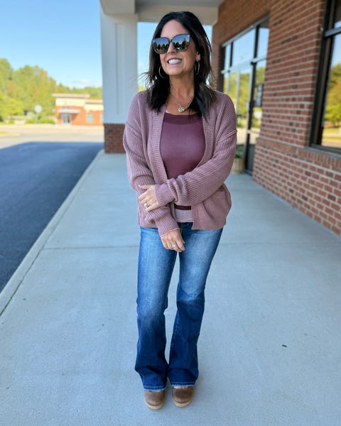 Jana Ribbed Cardigan in Red Bean FINAL SALE