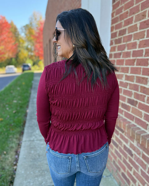 Gwen Ruched Top in Burgundy FINAL SALE