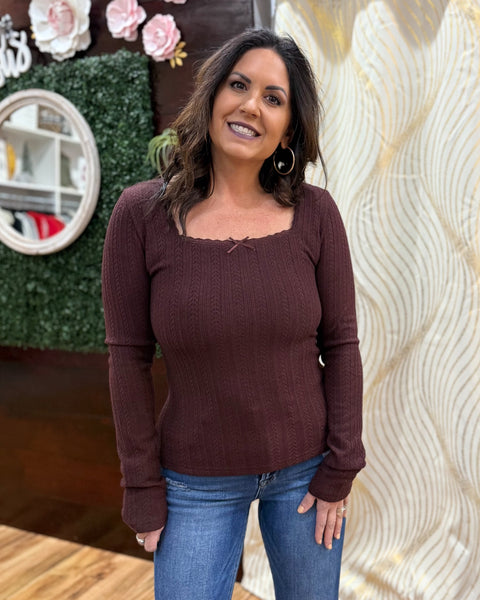 Wren Pointelle Top in Bordeux