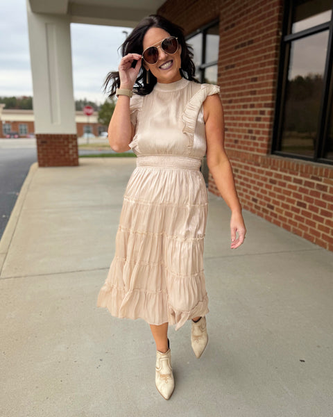 Blaire Tiered Ruffle Dress in Champagne