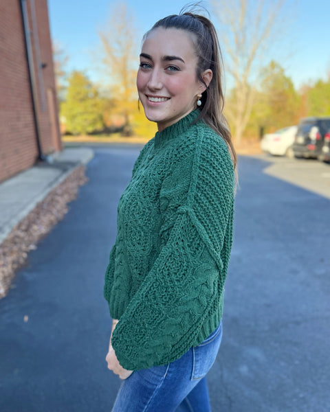 Gemma Cable Knit Sweater in Dark Green FINAL SALE