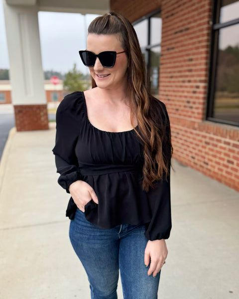 Holly Scoop Neck Blouse in Black