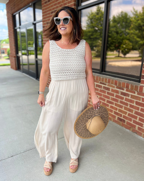 Lainey Crochet Jumpsuit in Shell FINAL SALE