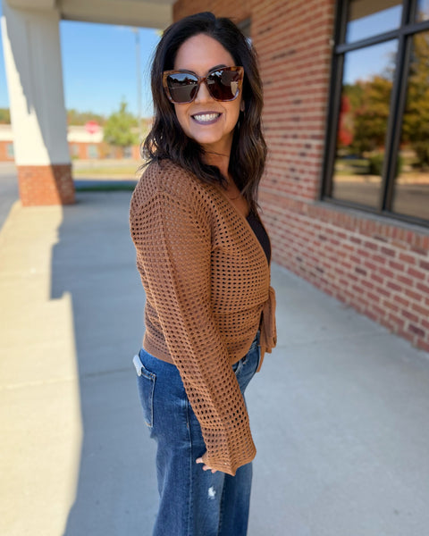 Jessa Front Tie Cardigan in Camel