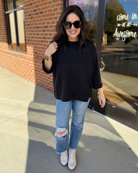 Ryder REG/CURVY 3/4 Sleeve Top in Black