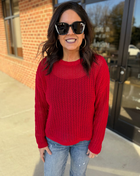 Sarah Crochet Sweater in Red