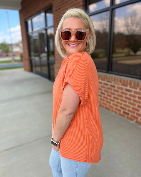 Candice Ribbed Blouse in Orange