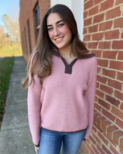 Nia Contrast Detail Sweater in Rose