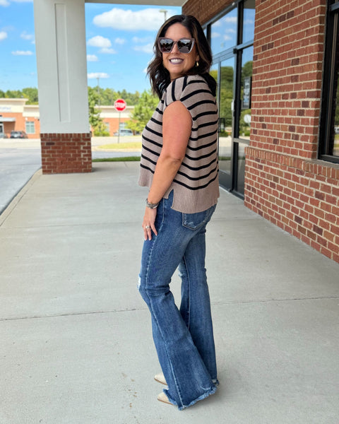 Jillian Stripe Knit Top in Light Mocha