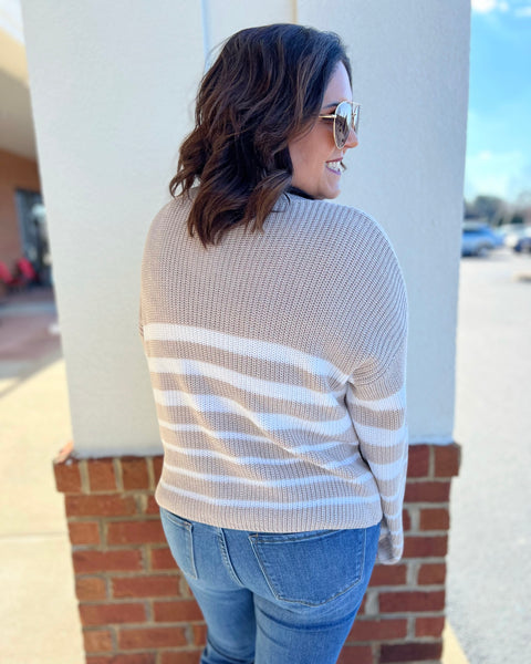 Charity Striped Knit Sweater in Taupe FINAL SALE