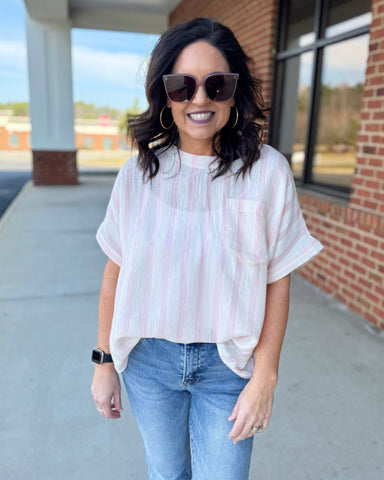 Drew Stripe Blouse in Vacay Pink