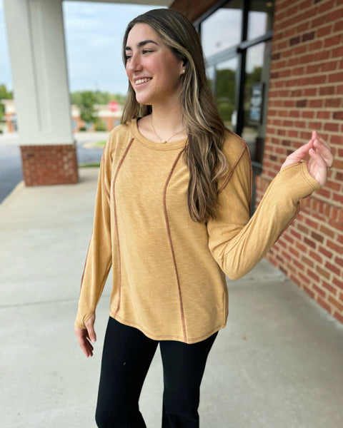 Sophie Slub Knit Top in Mustard