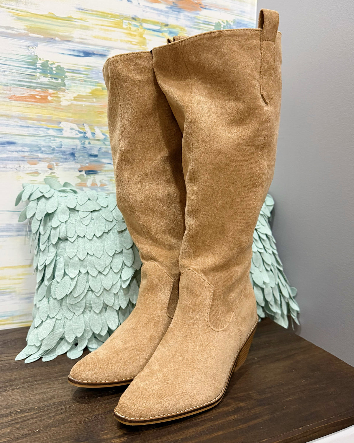 Corkys Sand Faux Suede City Slicker Boots in faux camel suede.