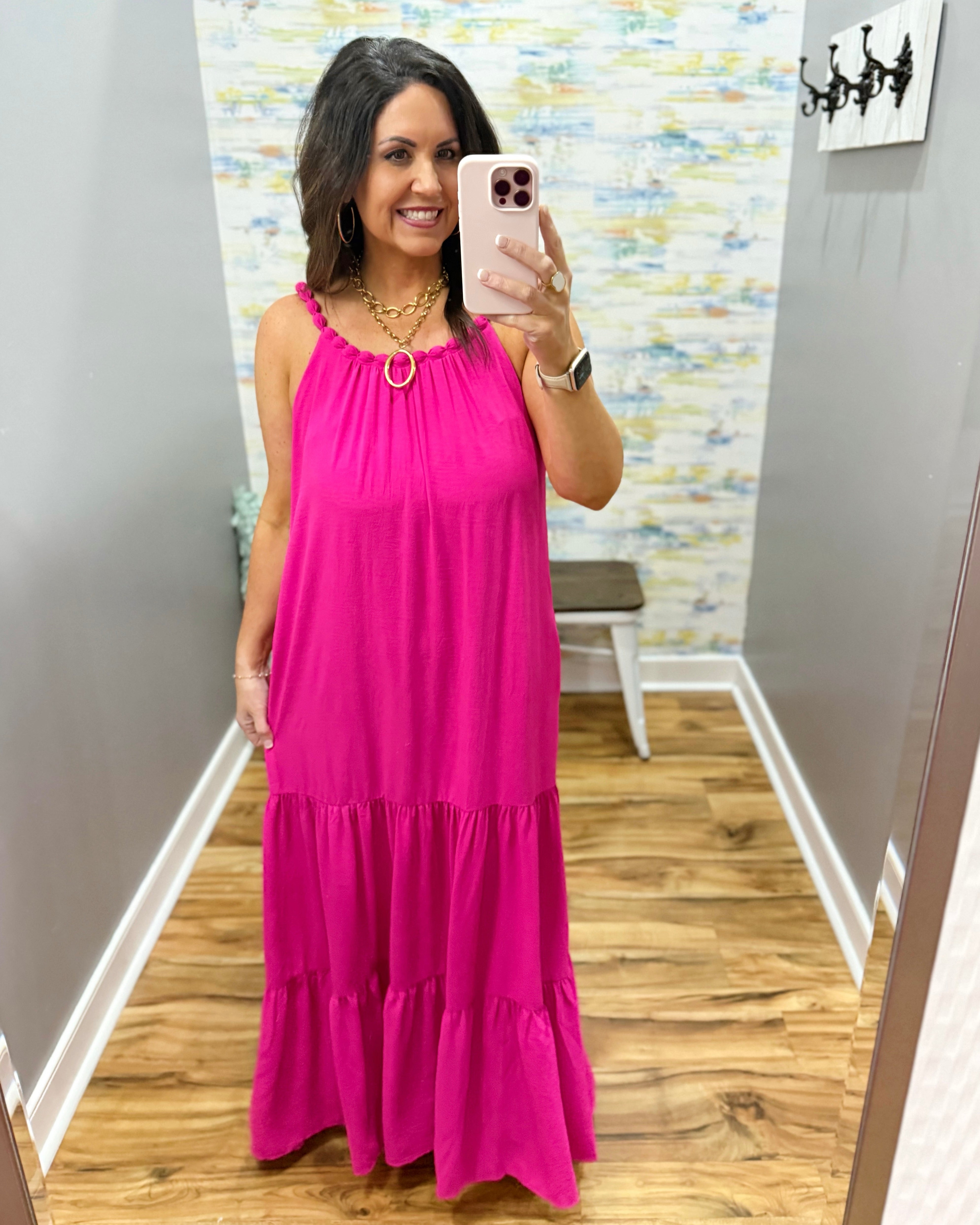 Woman wearing a pink dress 