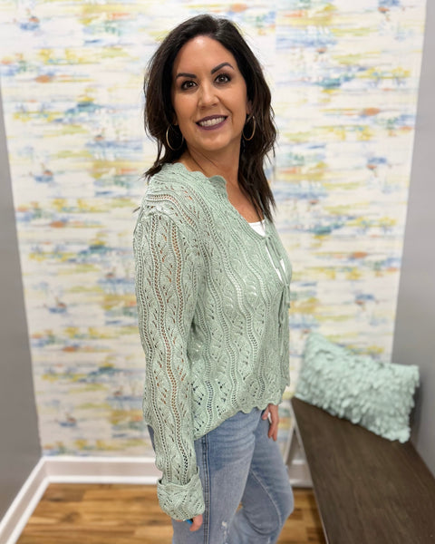 Jaelynn Crochet Cardigan in D. Sage