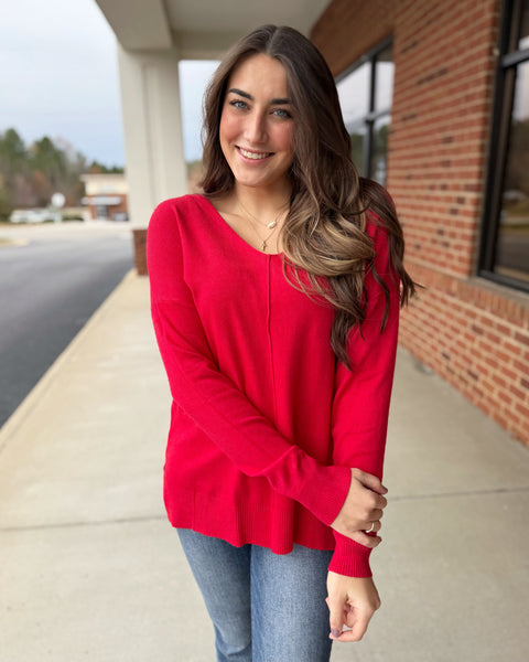 Elise REG/CURVY Sweater in Heather Red FINAL SALE