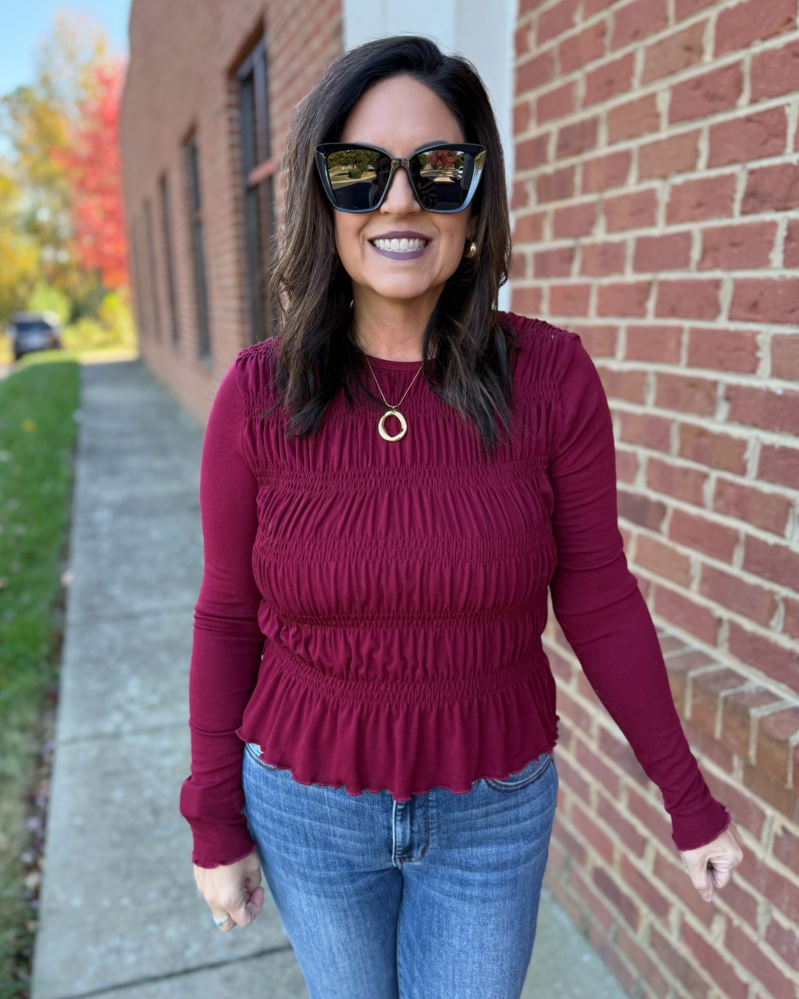 Gwen Ruched Top in Burgundy FINAL SALE