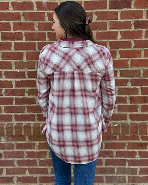Dallas Plaid Button Up in Wine