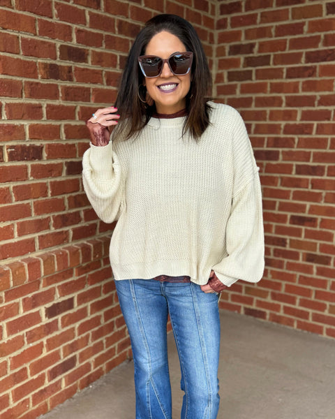 Mara REG/CURVY Knit Sweater in Beige