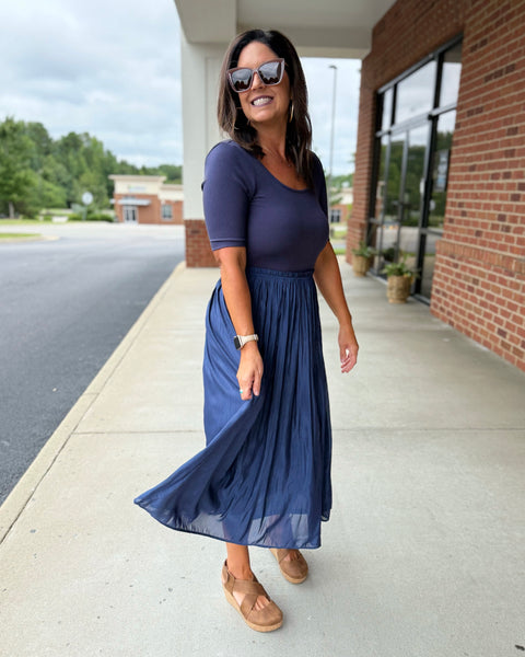 Kiara Pleated Skirt Dress in Blueberry FINAL SALE