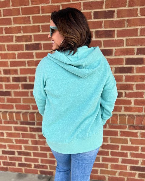 Raven Hooded Pullover in Light Heathered Teal