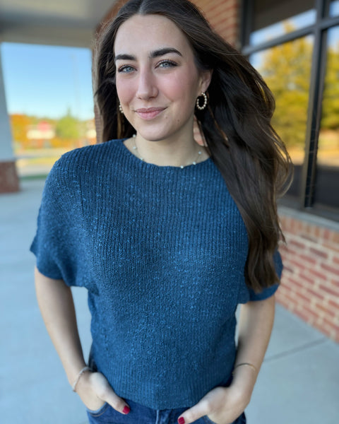 Ainsley Dolman Knit Sweater in Teal