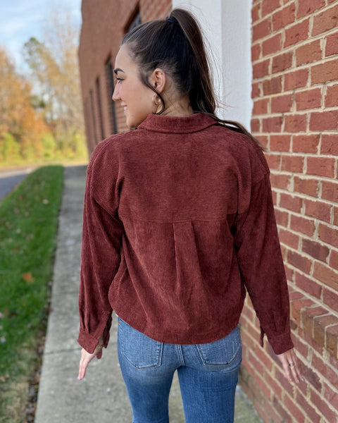 Sophia Corduroy Shacket in Brick FINAL SALE