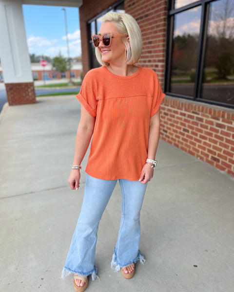 Candice Ribbed Blouse in Orange