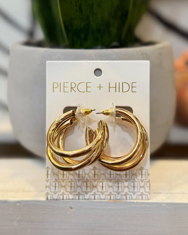 Gold Tri-Hoop Earring - Triple Layered Hoop