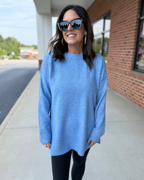 Kaylee Crew Neck Tunic Sweater in Blueberry
