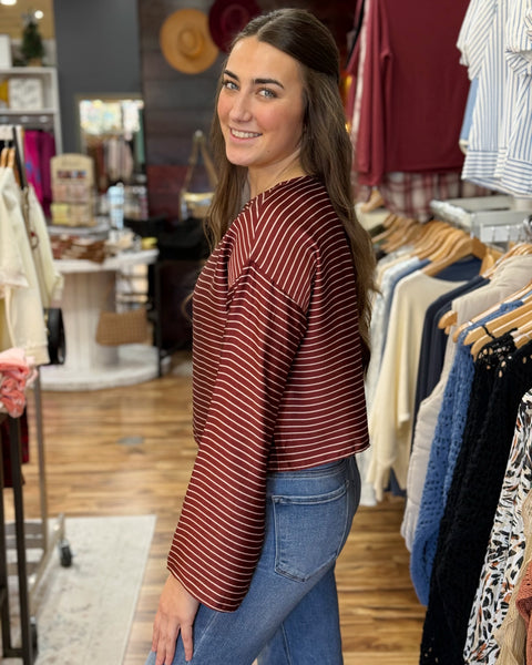 Mary Stripe Blouse in Wine/Cream