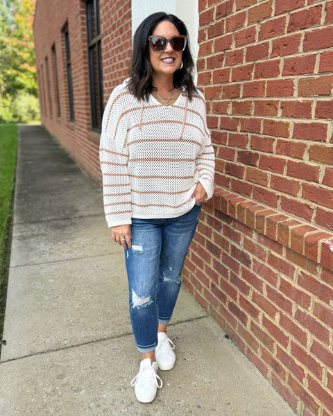 Jill Hooded Sweater in Cream/Taupe