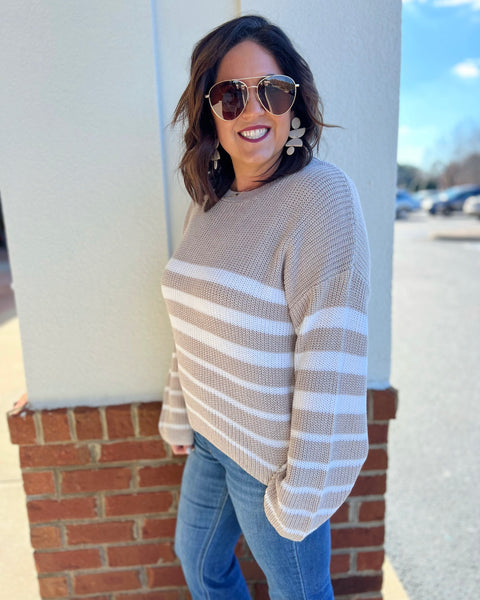 Charity Striped Knit Sweater in Taupe