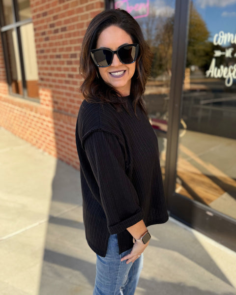 Ryder REG/CURVY 3/4 Sleeve Top in Black