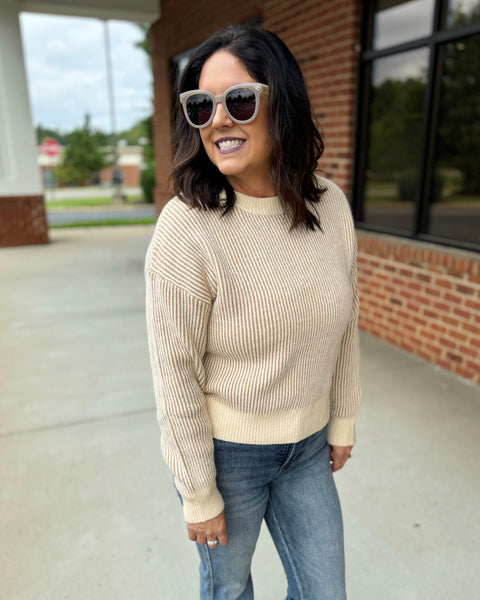 Robin Two Tone Sweater in Oatmeal/Latte